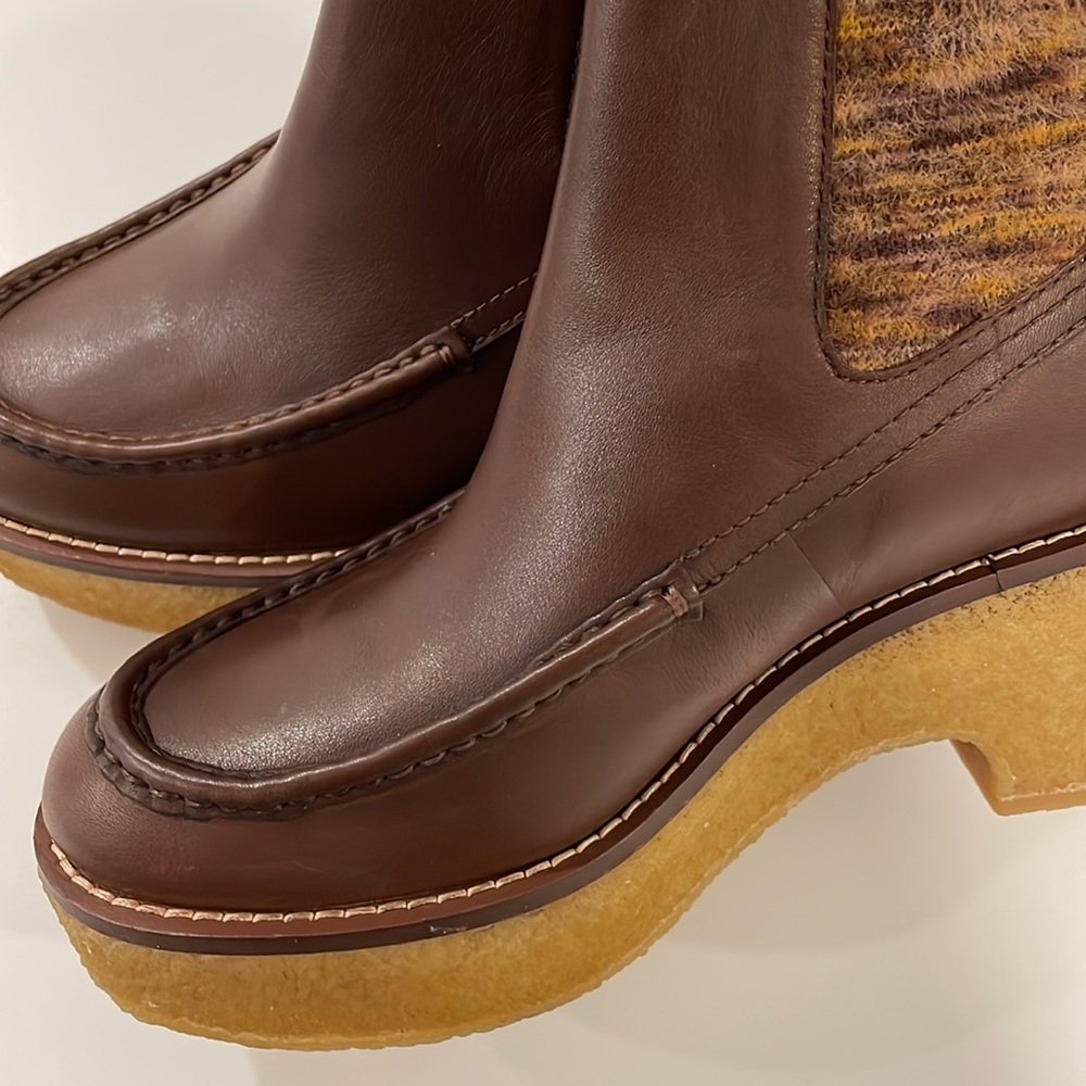 NEW COACH DELANEY WOMENS LEATHER FAUX FUR CHELSEA BOOTS brown tones in size 9.5 - Picture 15 of 15